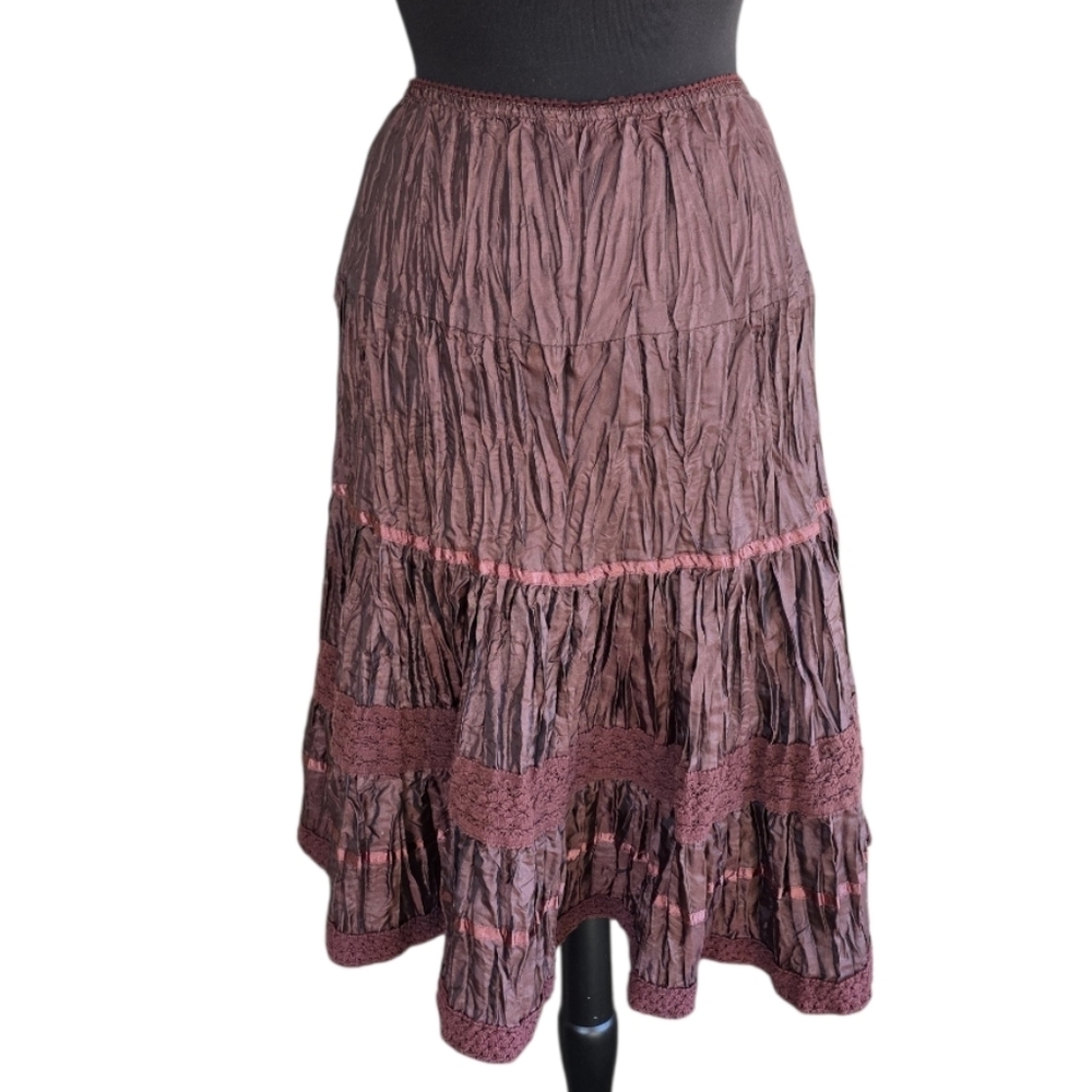 Vintage Charlotte Russe Skirt Tiered Brown Midi Skirt Boho 2000s Y2K Grail